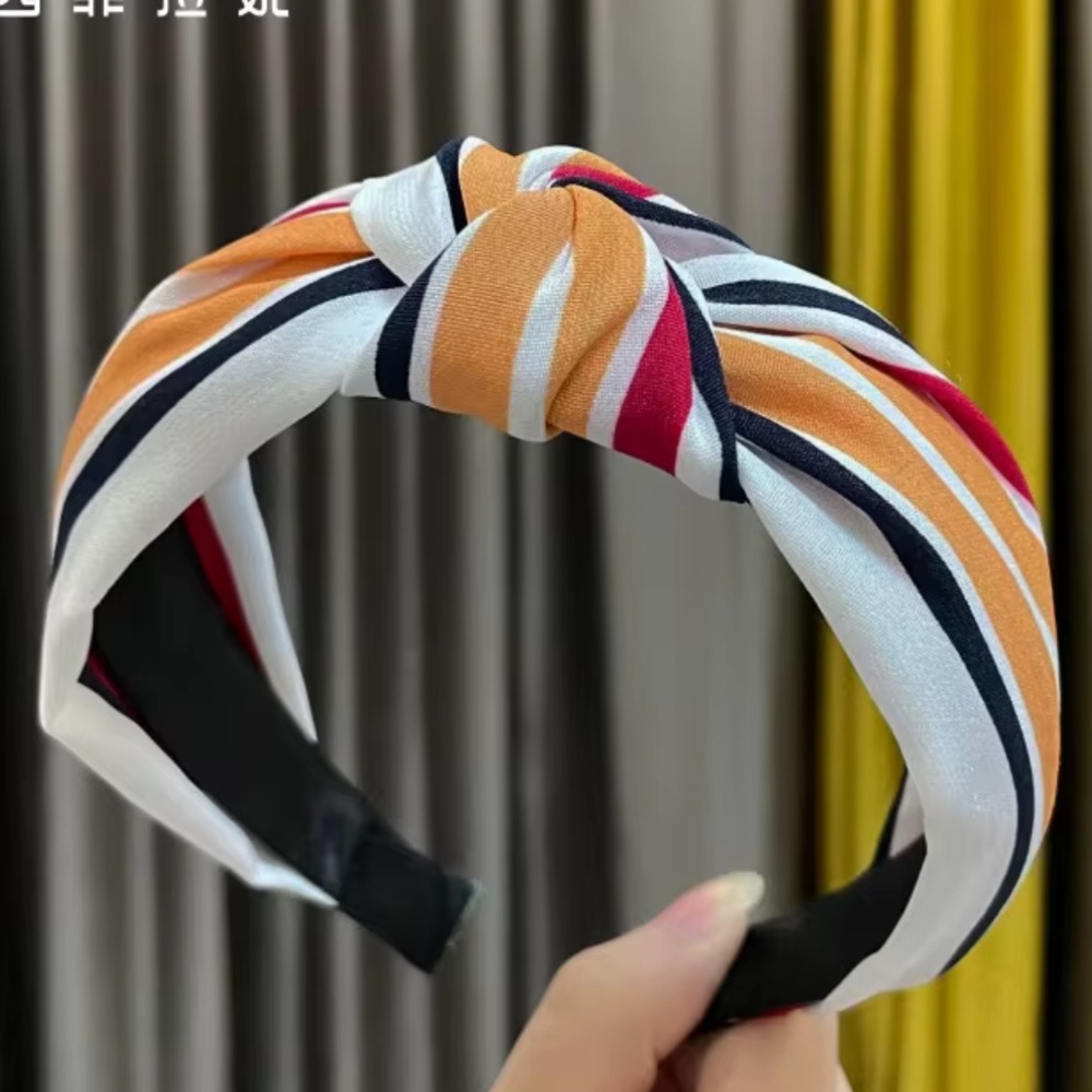 Orange and Red Silken Striped Headband with Topknot